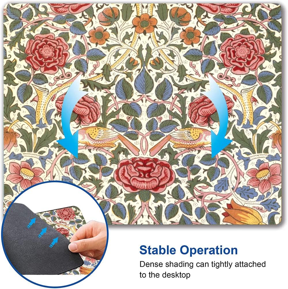 Mouse Pad, Floral Mouse Pad, Square Mouse Mat Waterproof Mousepad Non-Slip Rubber Base Mouse Pads for Office Laptop, William Morris Flowers