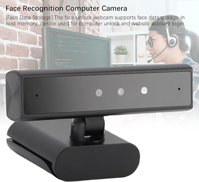 ASHATA Face Recognition Webcam Wins 10 and 11 5MP 85 Degree View Face Unlock Computer Camera with Mic for Desktop Computer Laptop Meeting Video Calls etc.