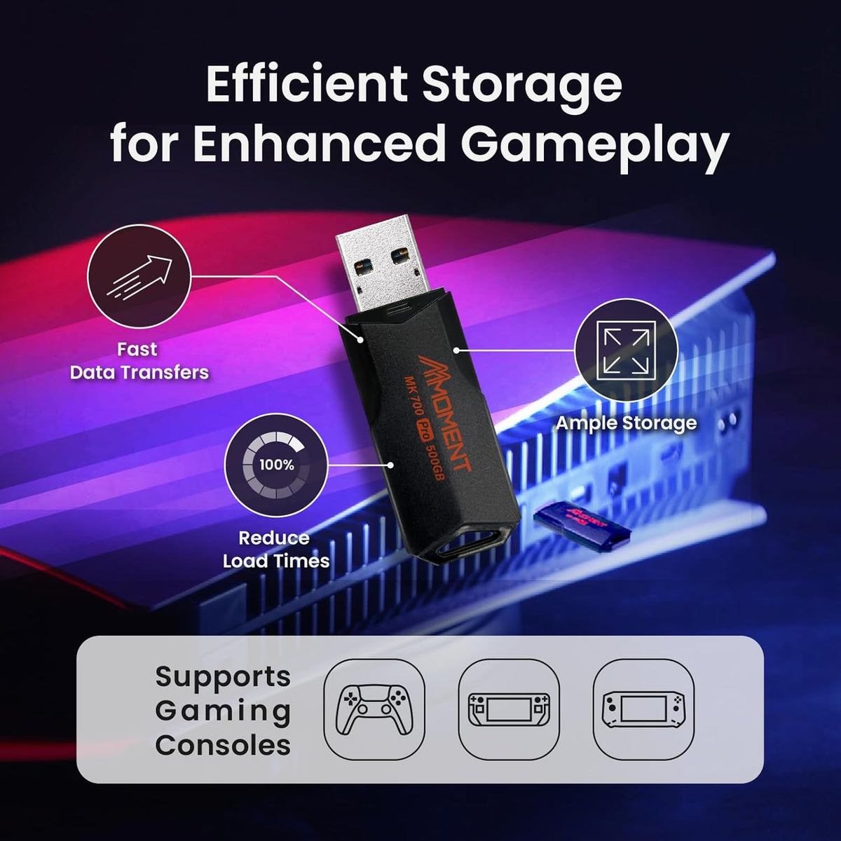MMOMENT MK700 500GB USB 3.2 Gen2x1 Flash Drive, Read Speed up to 600MB/s, Write Speed up to 500MB/s, Thumb Drive