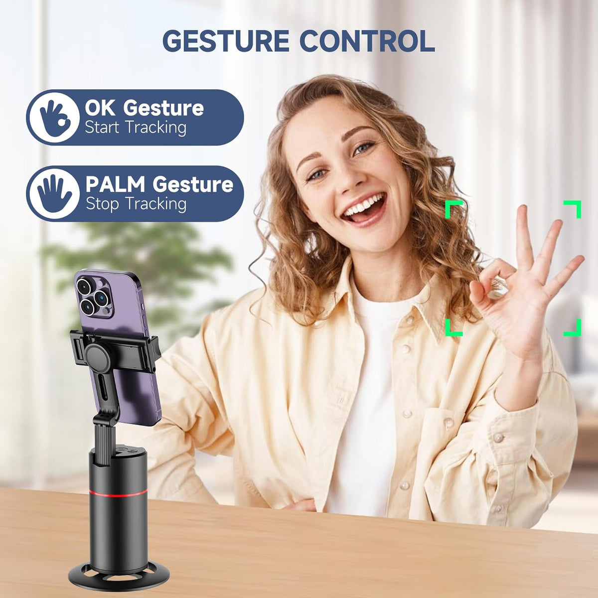 Auto Face Tracking Tripod, No App, Smart Shooting Phone Holder with Remote, 360° Rotation Body Phone Camera Mount with Phone Holder Body Smart Tracking Tripod for Vlog/TIK Tok, Rechargeable Battery