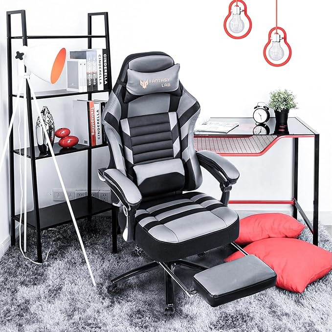 Comfort Redefined: Grey PU Adjustable Swivel Racing Office Chair - Ergonomic Design for Gamers &amp Work!