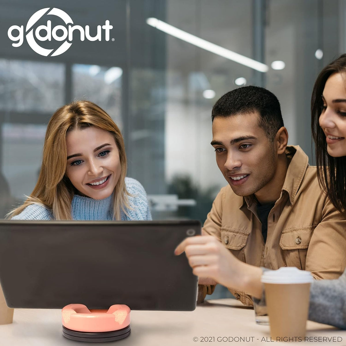 GoDonut – Phone Stand 360 Swivel – Cell Phone Holder + iPad Stand Desk Organizer - Compatible with Tablet, iPhone, Kindle & Most Smartphones – Orange