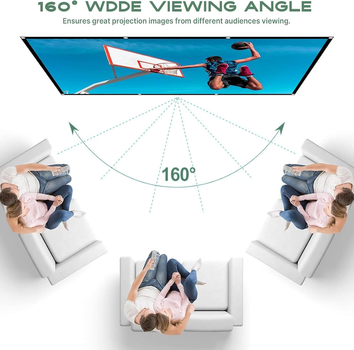 AAJK 80 inch 16:9 Projector Screen, Washable Projector Screen Foldable Anti-Crease Portable Projector Movies Screen