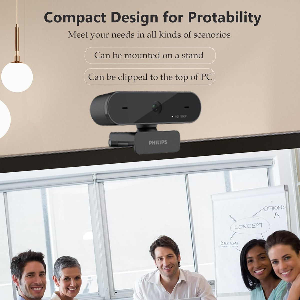 PHILIPS HD 1080P Webcam Camera for PC, SPL6208 Web Camera for Laptop, Dual Microphone Streaming Webcam for Clear Stereo Audio, Plug and Play USB Webcam for Zoom/Skype/Teams, Conferencing and Video