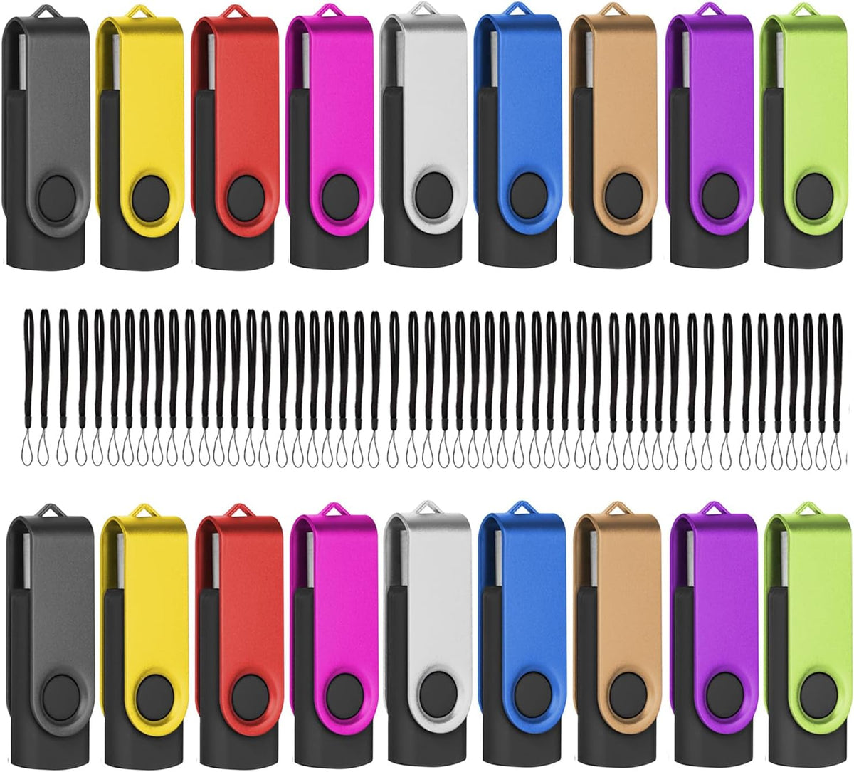 EASTBULL Flash Drive Bulk 4GB USB 20 Pack with Lanyards USB 2.0 Thumb Drive Bulk Memory Stick Swivel Pen Drive for Storage and Backup(4GB 20Pack, Mixed Color)