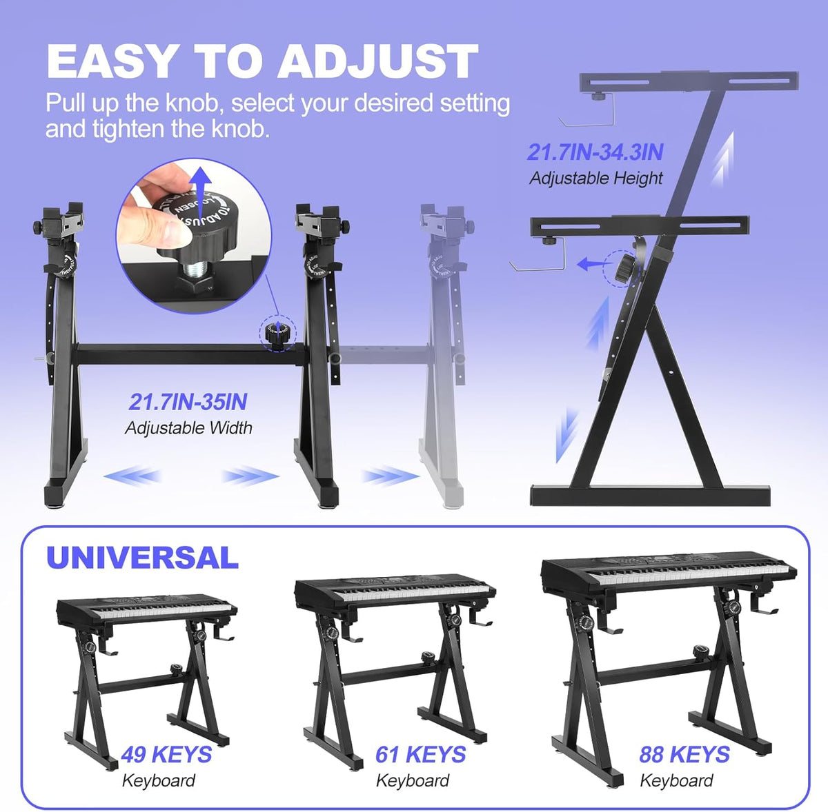 Keyboard Stand Piano Duty Stand Z Style Adjustable Keyboard Holder Piano Keyboard Stand Fits 54, 61 And 88 Keys Electric Keyboards Digital Pianos