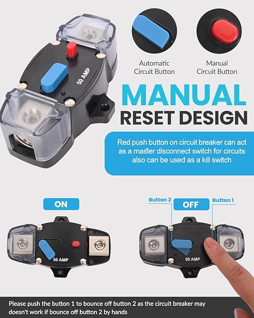 BULVACK 250 Amp Circuit Breaker 12-48 Volt DC 250A Self Recovery Resettable High Amp Circuit Breaker with Manual Reset Button for Automotive RV Marine Boat Car Audio and Amps Protection