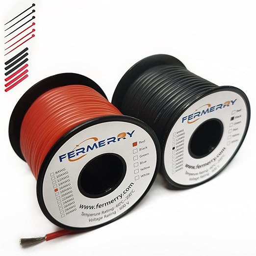 Fermerry 16 AWG Stranded Wire Spool 100ft Each 2 Colors Flexible 16 Gauge Silicone Hook up Wire Kit Electrical Tinned Copper Wire