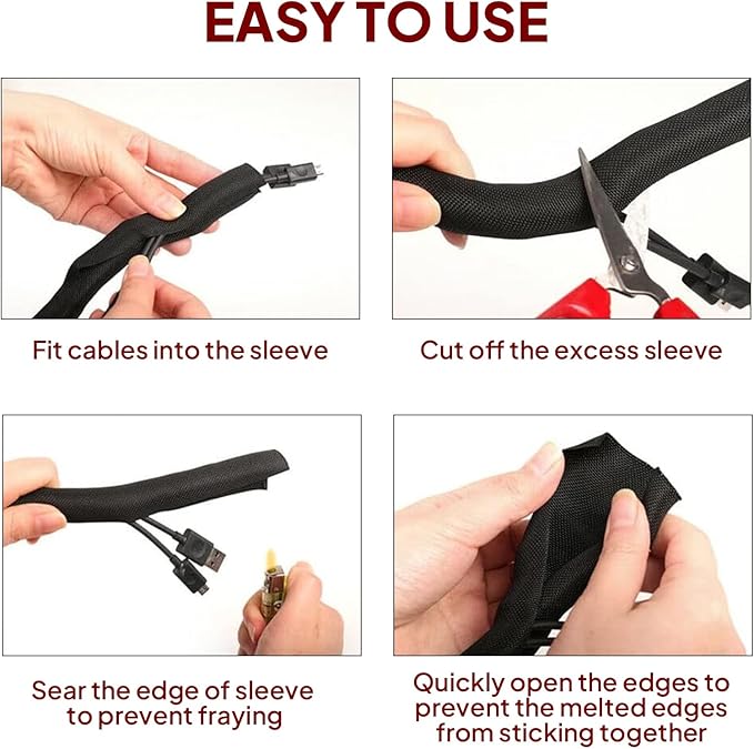 BuyUneed Black Split Braided Cable Management Sleeves 3/4inch -20Feet