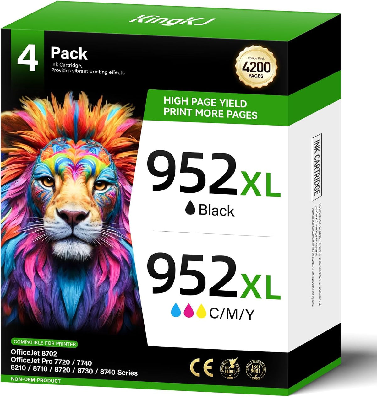 952XL Ink Cartridges Combo 4 Pack Replacement for HP 952 952XL Printers Ink Compatible HP Color Officejet Pro 7740 7720 8210 8216 8702 8710 8720 8740 8715 8725 8730 8700 7730 Black Cyan Magenta Yellow