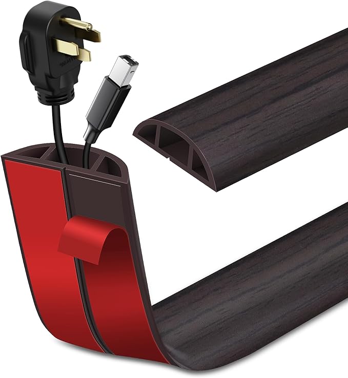 Floor Cord Cover Self Adhesive Cord Hider Floor Extension Cord Covers for Floor Power Cord Protector Cable Management Prevent Cable Trips Cable Cavity 0.47" W x 0.27" H (Dark Walnut, 3.3Ft)
