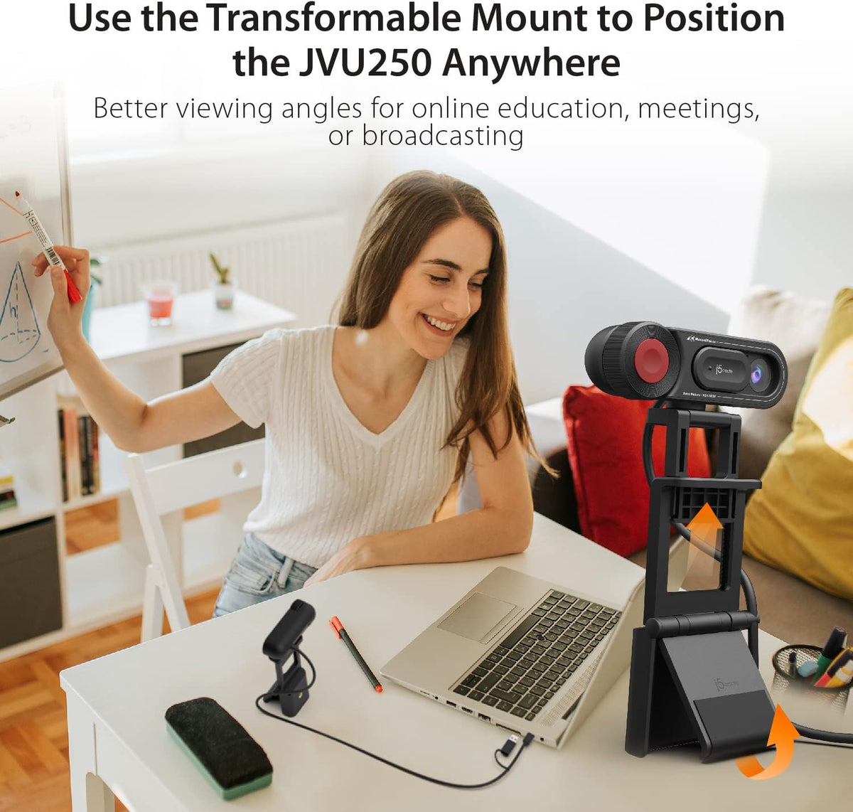 j5create 1080P Dual Mode Webcam and Document Camera with Auto & Manual Focus, Magnetic Privacy Cover for PC, Laptops | for Live Streaming, Video Calls, Online Meetings, Online Classes (JVU250)