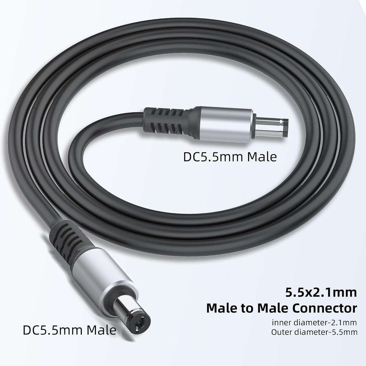 HIEbee 5.5x2.1mm DC Male to Male Aluminum Alloy Extension Cord, Power Adapter Cable, for LED Strip, Surveillance