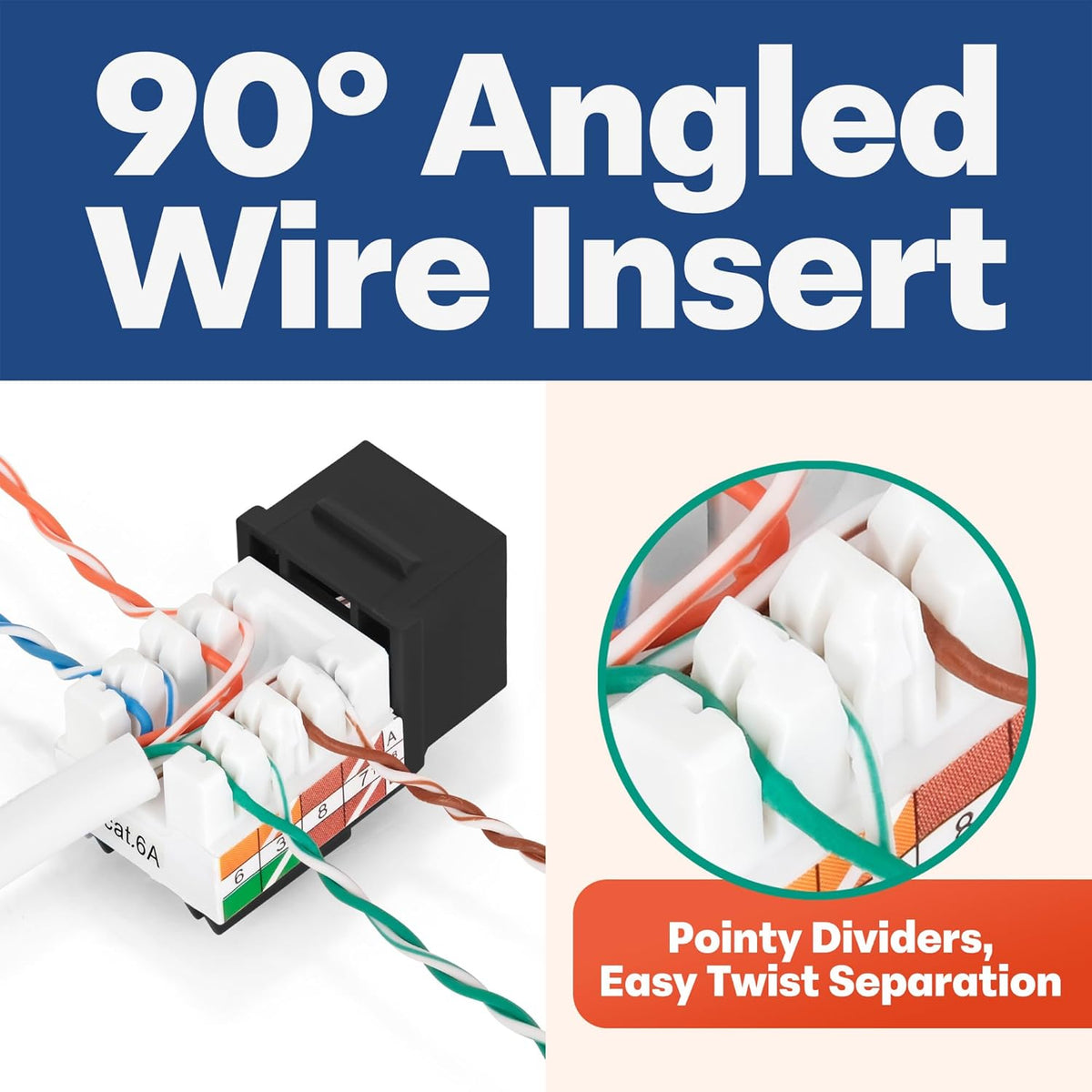 Everest 90° Angled RJ45 Cat6A Keystone Jacks 20-Pack in Black - Slim Profile Female RJ45 Connectors - Cat 6A Keystone Jack - Compatible with 90° Angled Speed Termination Tool - easyJACK (B094WB91H3)
