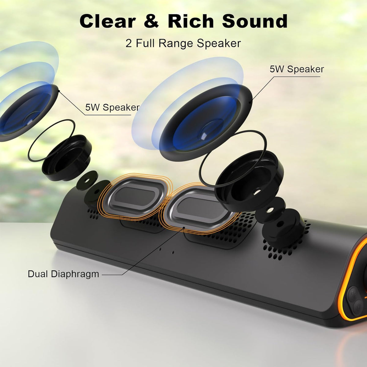 SOULION R50 Bluetooth Computer Speakers, 3.5mm PC Sound Bar for Desktop Monitor, Wired USB Powered & Colorful LED Lights with Switch Button, Surround Sound Soundbar PC Spearkers for Computer