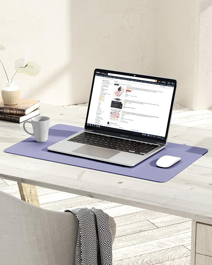 YSAGi Non-Slip Leather Desk Pad, Waterproof Laptop Computer Desk Keyboard Mat, Table Protector Blotter Mat, Large Mouse Pad for Office/Work/Home/Decor(Lavender, 23.6" x 13.7")