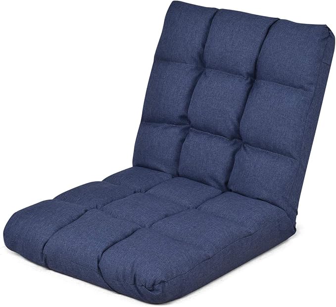 LDAILY Floor Chair Padded Gaming Sofa Chair with Adjustable Backrest and Thick Seat Cushion Cushioned Back Support Versatile Metal Frame Floor Seating Great for Reading Gaming Meditation (Blue)