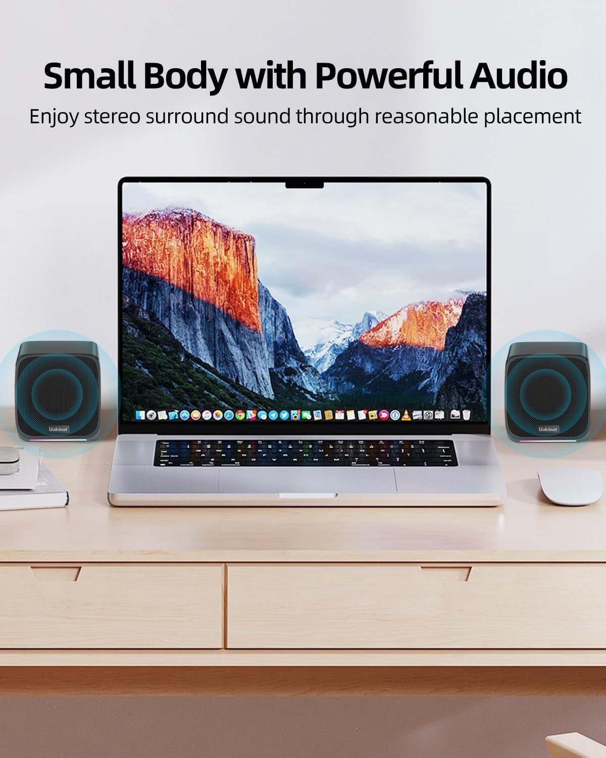 Computer Speakers with Colorful RGB Lights, USB Powered 3.5mm Aux- in Mini PC Speakers, Small Computer Speakers USB Powered 3.5mm Aux Speaker for PC,Laptop,Tablet,Phone