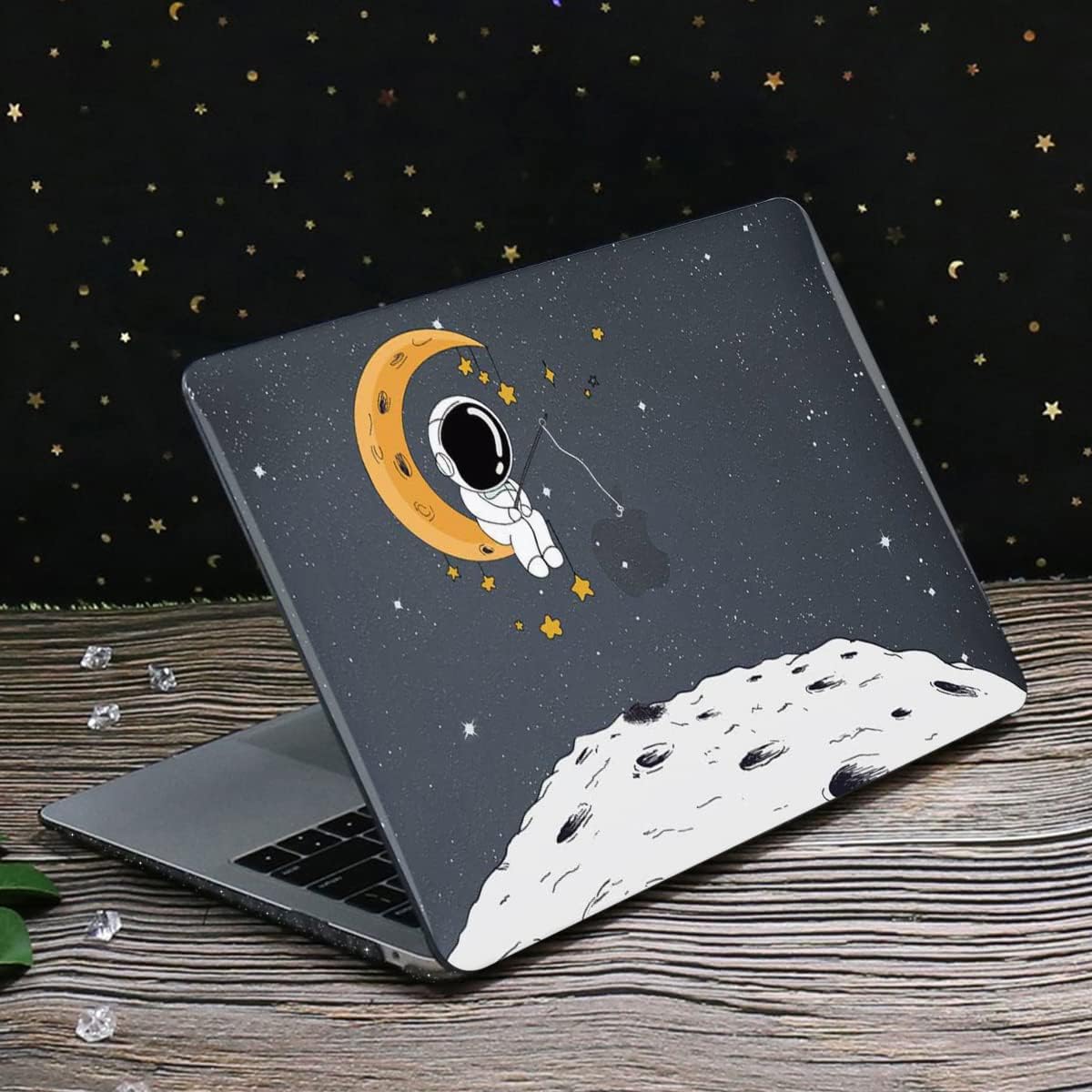 for MacBook Pro 13 inch Case M2 2022 2021 2020 Release A2338 M1 A2289 A2251 with Touch Bar & Touch ID, Astronaut Moon Glitter Black Plastic Hard Laptop Cover Keyboard Skin Screen Protector