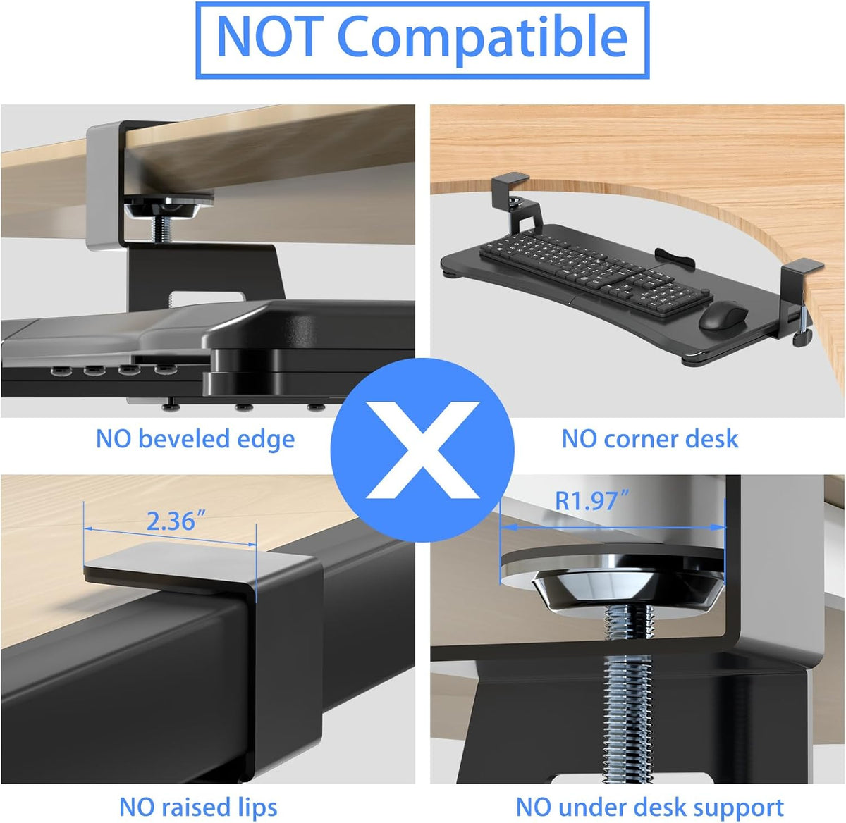suptek Keyboard Tray Under Desk Pull Out with C Clamp Mount, Computer Keyboard & Mouse Tray, 25.6 (30 Including Clamps) x 11.8 inch Slide-Out Platform Computer Drawer for Typing, Black, DSF1
