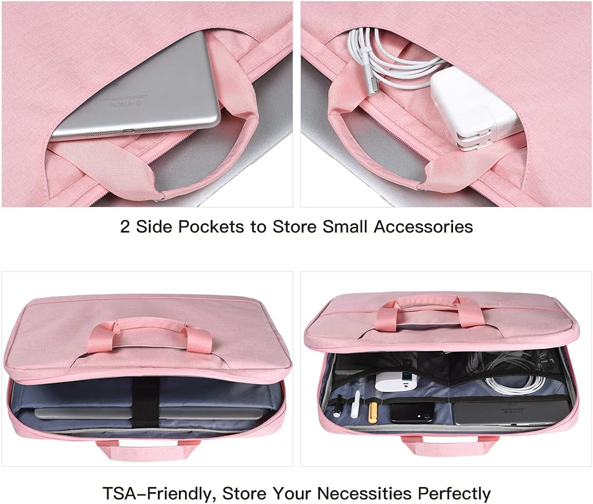 15.6 Inch Laptop Sleeve TSA Case for Women Ladies Bag for Macbook Pro 16" M4 M3 M2 M1, Lenovo Ideapad 15.6", HP Envy/Victus 15.6, Dell Inspiron 15, Acer Aspire/Nitro 15, ASUS MSI Macbook 15 Case, Pink