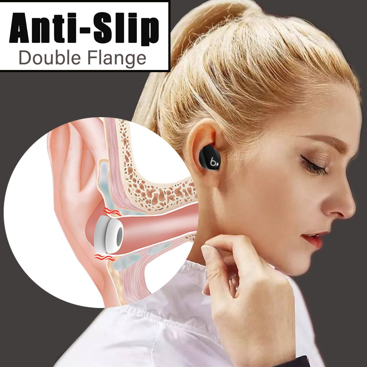 Double Flange Earbud Tips for Beats Studio Buds Replacement Cover Ear Tips for Beats Studio Buds+/Fit Pro/Solo Buds Earbuds Fit Beats Earbuds, 6 Pairs LMS White