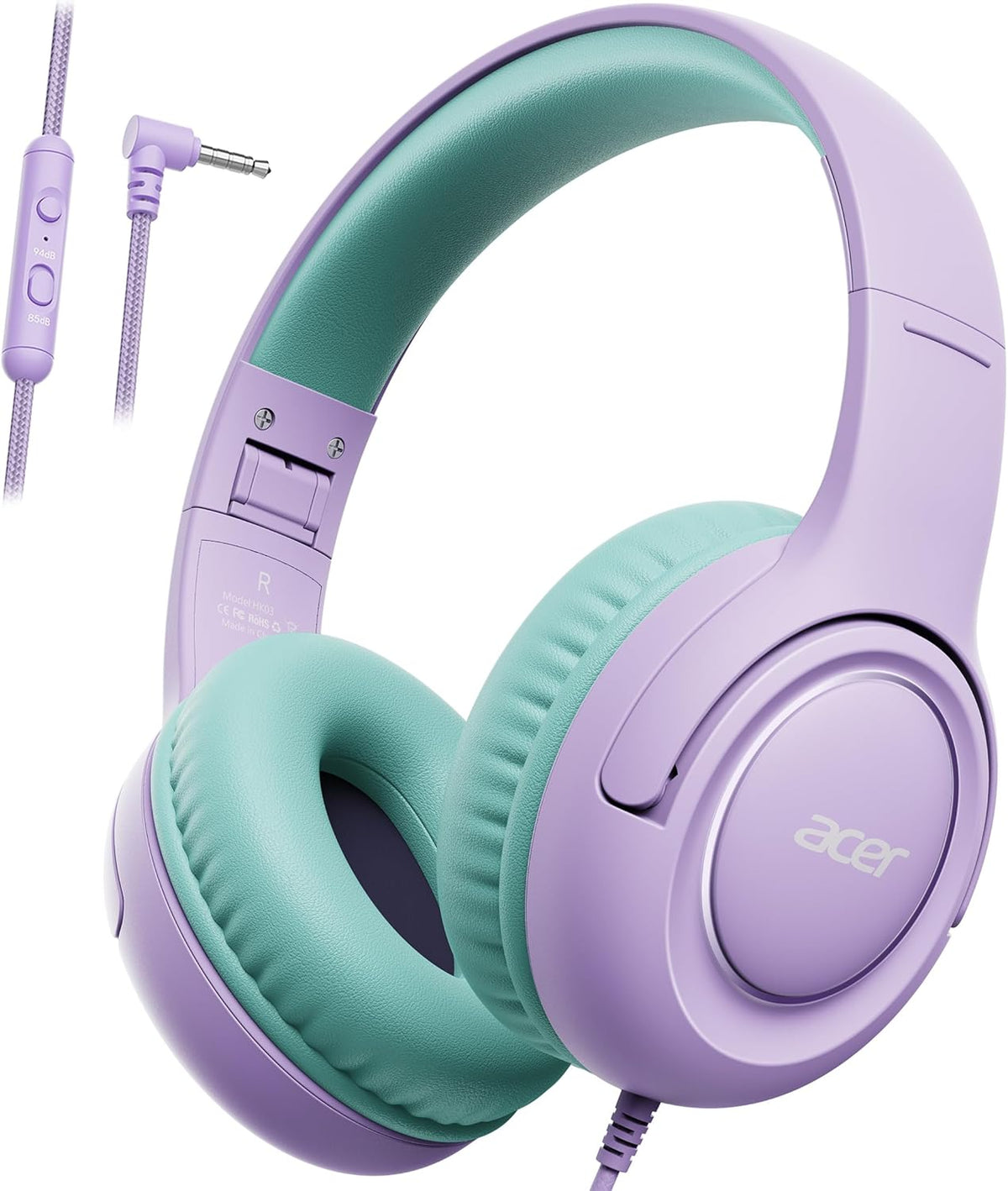 85/94dB 3.5mm Headset HK03 acer Kids Headphones - Over-Ear Volume Limiter, Jack Foldable Stereo Sound for Toddlers