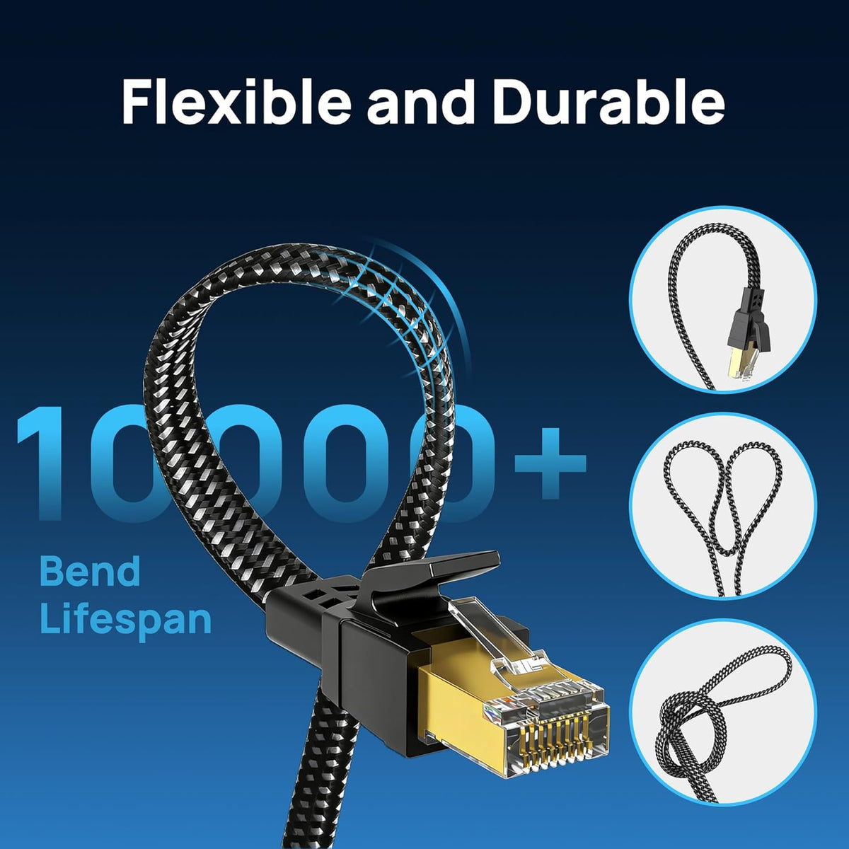 8 25 Cat8 40Gbps 2000Mhz RJ45 Cat Ethernet Cable ft, Nylon Braided High Speed Heavy Duty Network LAN Patch Cord, SFTP