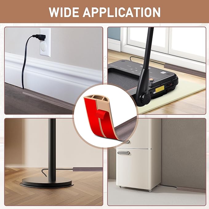 Floor Cord Cover Self Adhesive Cord Hider Floor Extension Cord Covers for Floor Power Cord Protector Cable Management Prevent Cable Trips Cable Cavity 0.59" W x 0.31" H (Brown Walnut Wood, 3.3Ft)