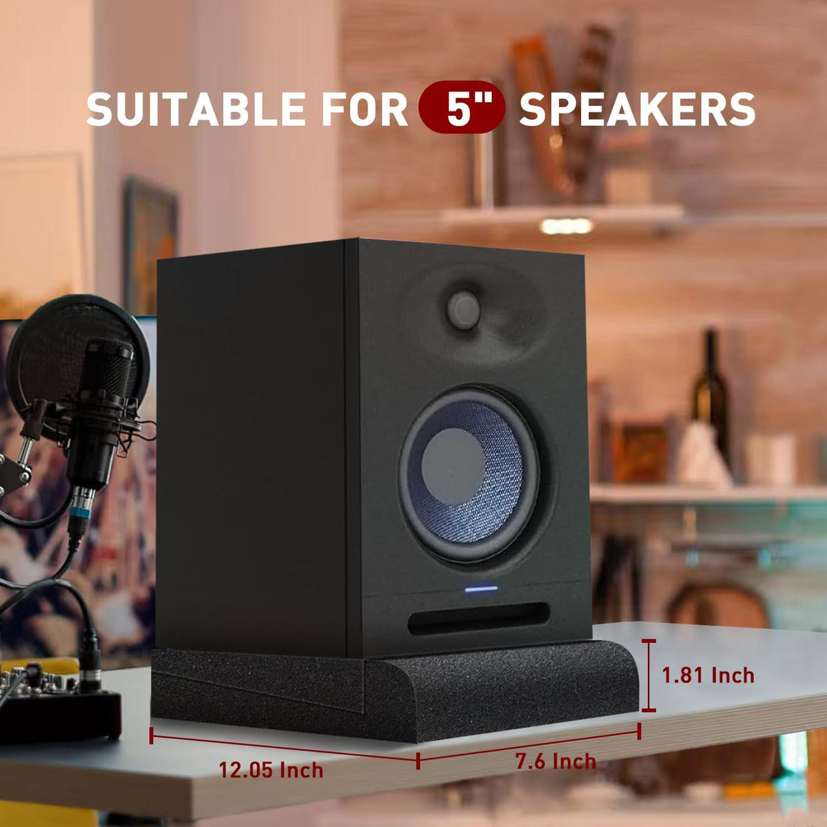 Focusound Studio Monitor Isolation pads for 5 Inches Monitors, 2 Pack High Density Acoustic Speaker Isolation Pads Foam