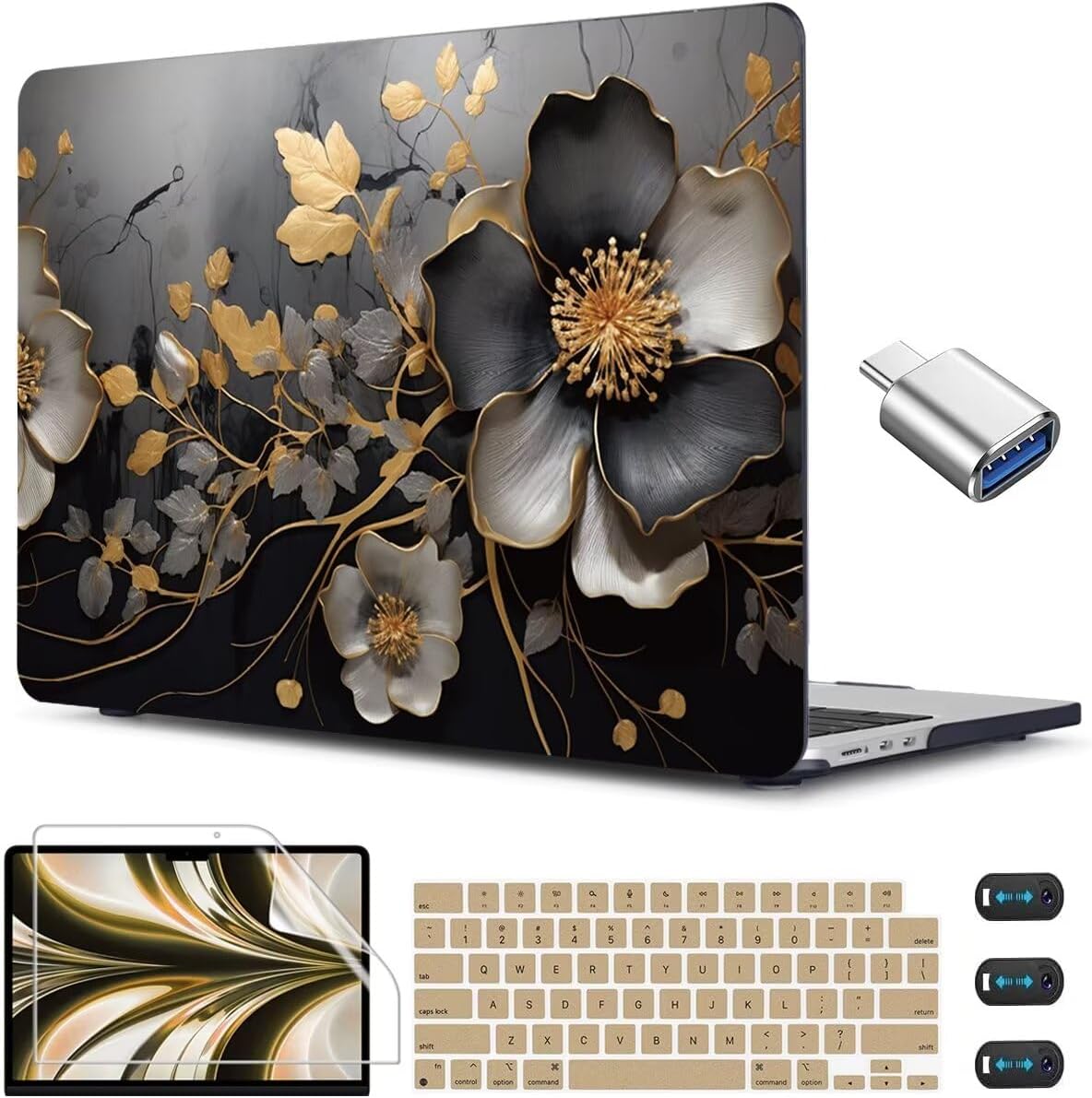 CISSOOK Compatible with MacBook Air 13.6 inch 2025 2024 2023 2022 Release M4 A3240 M3 A3113 A2681 M2, Floral Hard Shell Case Keyboard Skin Cover Screen Protector - Abstract Oil Painting