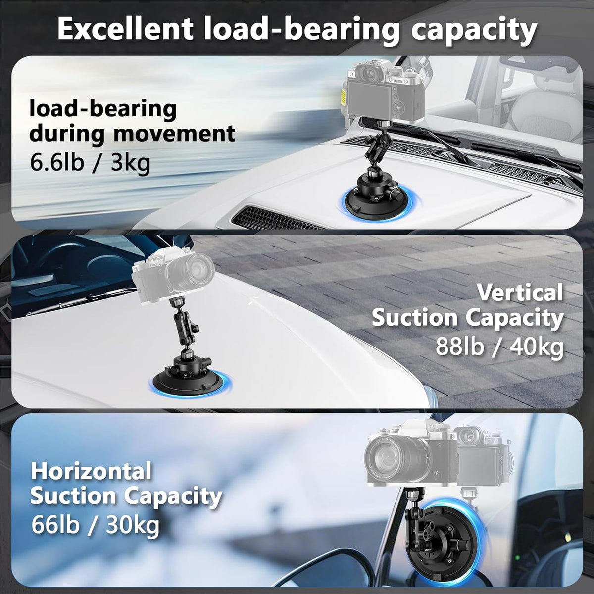 Camera Suction Cup Mount with Ball Head Magic Arm,4.5" Metal Vacuum Suction Cup Mount Car Windshield Dash Mount for Action Camera/Phone Holders with 1/4",1/8" Holes(Black)
