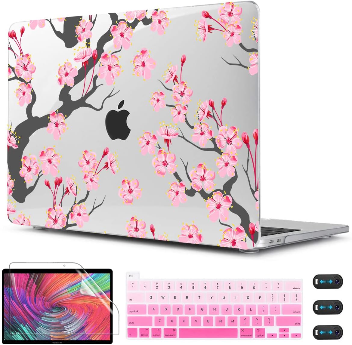 CISSOOK Hard Shell Case for MacBook Pro 13 inch A2338 A2289 A2251 2025-2020 Released, Cherry Floral Beauty Cover with Keyboard Cover and Screen Protector for MacBook Pro 13 M1 M2 - Cherry Blossoms