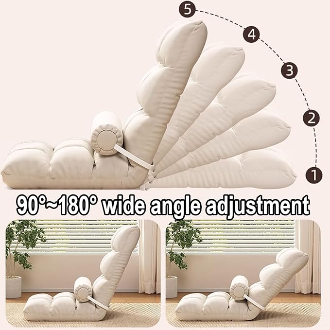 Floor Gaming Chair Convertible Lazy Sofa Chair with 5-Position Adjustable Backrest Meditation Chair Removable and Washable Chair Cover for Reading Meditating(White)
