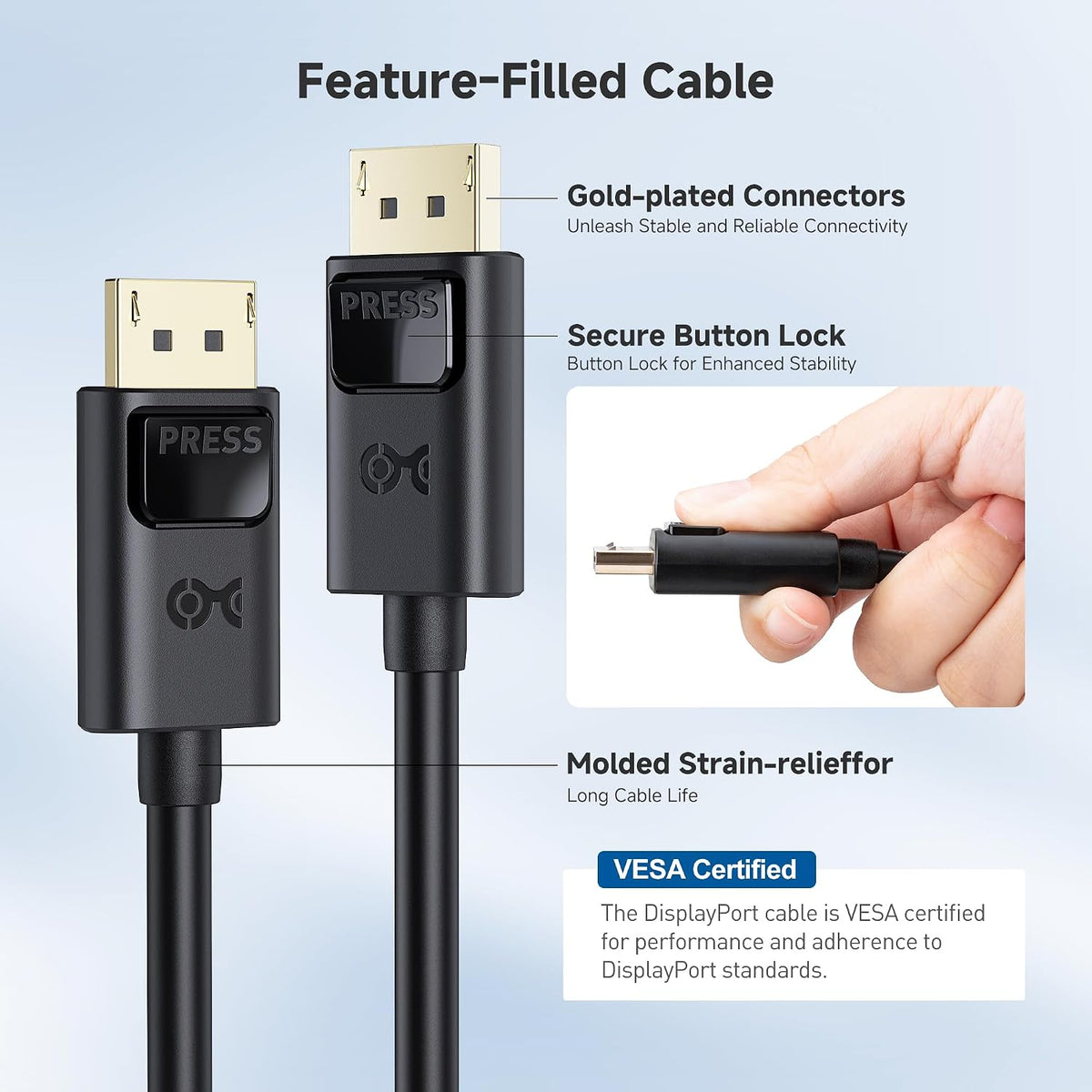 32.4Gbps 1.4 10ft, 8K 60Hz, 4K 240Hz 1.4 4080/4090, 6800/6900 Cable Matters [VESA Certified] DisplayPort Cable