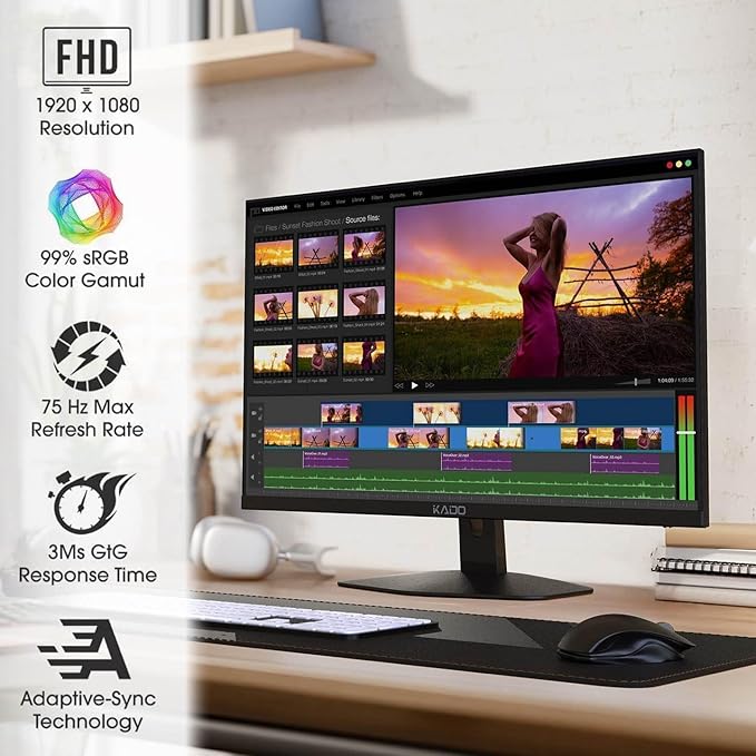 Kado Dual Monitor Setup - 2-Pack 27 1920x1080 Computer Monitor 75Hz VESA Mount HDMI Office Gaming Hybrid Built-in Speakers (E27X Dual Series)