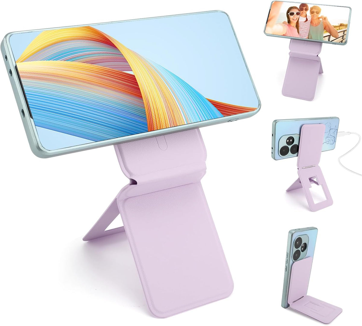 Phone Stand, Foldable Magnetic Phone Tripod, Angle Adjustment & Strong Magnets PU Leather Phone Stand, Compatible with All Smart Phone 16/15/14/13/12 (Purple)