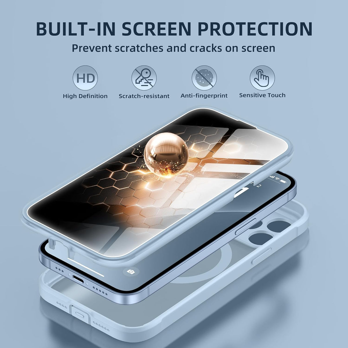 BERFY Magnetic for iPhone 13 Pro Max Case, Compatible with MagSafe, Built-in Privacy Screen Protector and Upgraded Camera Protection, Anti-Spy Full Body Shockproof Phone Case for 13 Pro Max 6.7", Blue