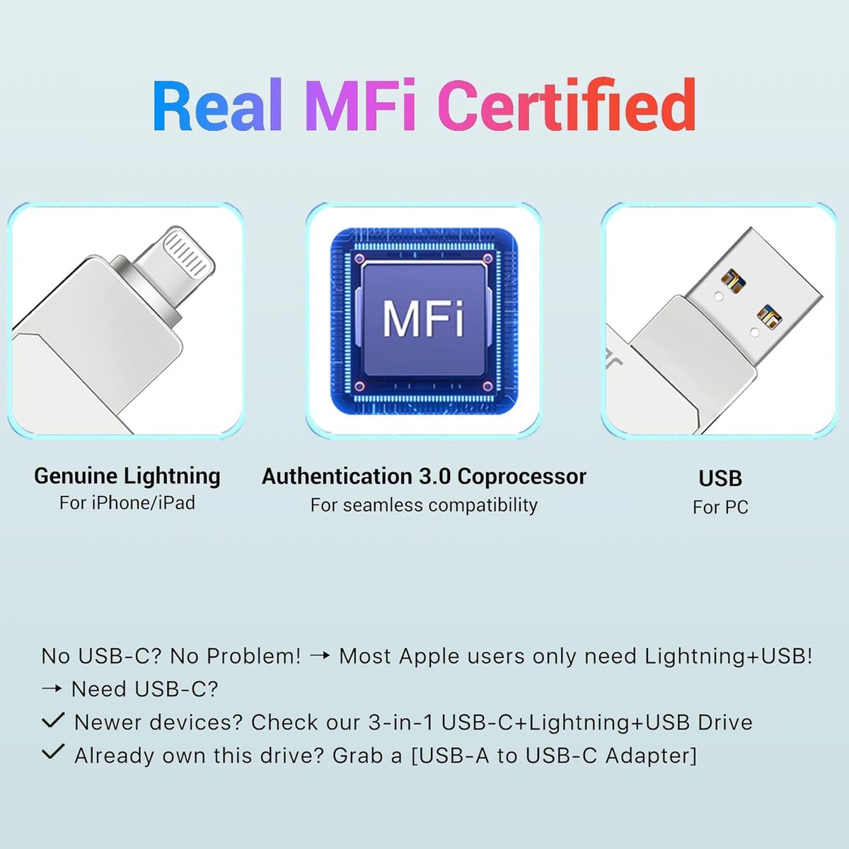 Genuine Apple MFi Certified iPhone USB Flash Drive 256GB - Real Capacity - No Fake Storage, Genuine Lightning, encrypted Auto Backup Photo Stick for iPhone iPad Photos/Videos - Avoid Fake MFi Clones!