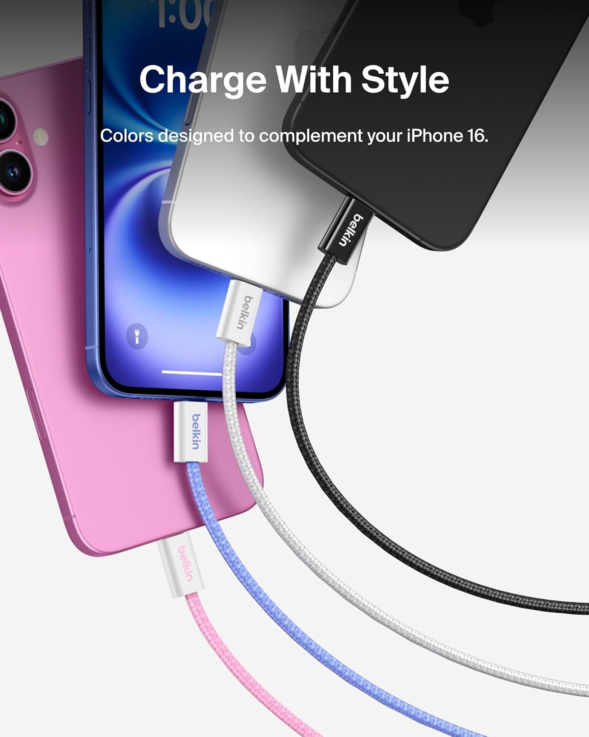 Belkin USB C to USB C Cable 2-Pack, 3.3ft, 60W - Type C Charger, iPhone Charger Cord, Soft, Braided, Flexible for iPhone 16, Galaxy S25, Pixel 9, Airpods, iPad Pro & More, Travel Essentials - Pink