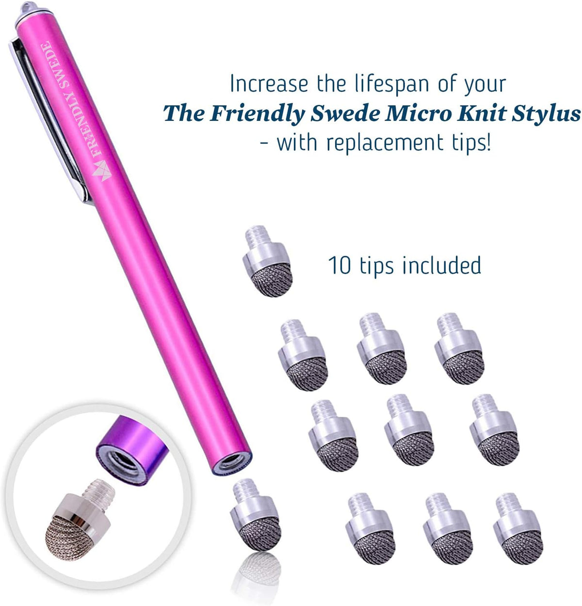 The Friendly Swede Stylus Replacement Tips for Extra Long Fiber Tip Stylus Pen, Stylus Tips, Stylus Pen Tips, Fine Tip Stylus Replacement Tips, Touch Screen Tips - 10 Pieces Stylus Pen Tips