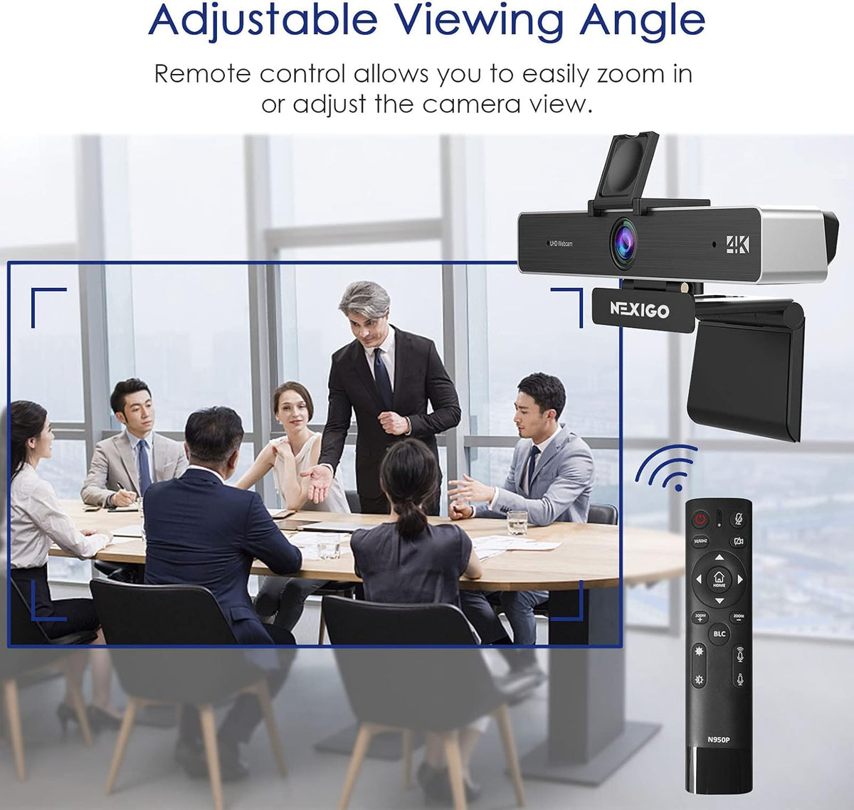 NexiGo Zoom Certified, N950P 4K Zoomable Webcam with Remote Control, Sony_Starvis Sensor, 5X Digital Zoom, Pro Web Camera with Dual Stereo Mics, for Zoom Skype Teams Twitch