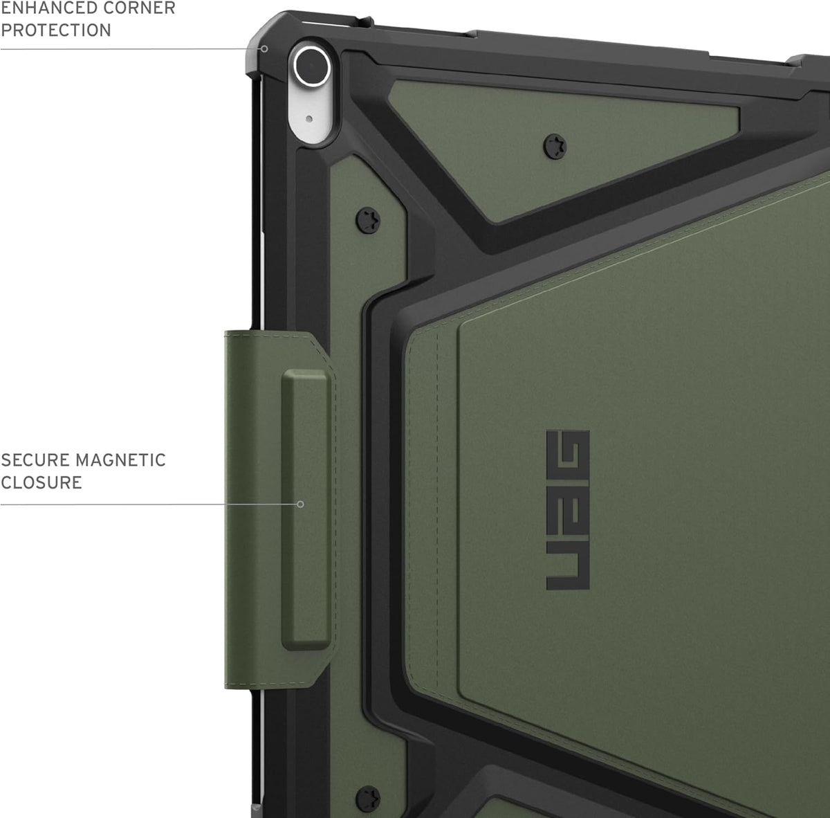 URBAN ARMOR GEAR UAG Designed for iPad Air 13" Case (1st/2nd Gen 2024-2025) M3 A3268 A3269 - Rugged Multi-Angle Viewing Folio Protective Cover w/Pencil Holder & Adjustable Stand, Metropolis SE Olive