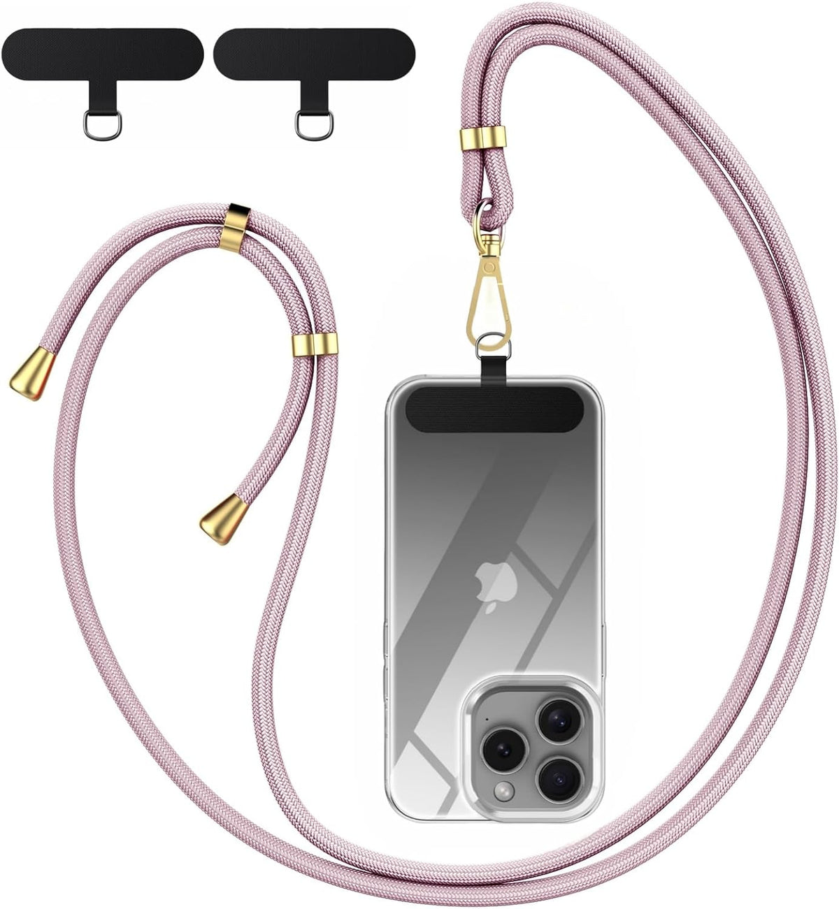 Crossbody Phone Lanyard Strap with 2 Pack Patchs, Adjustable Universal Nylon Neck Strap