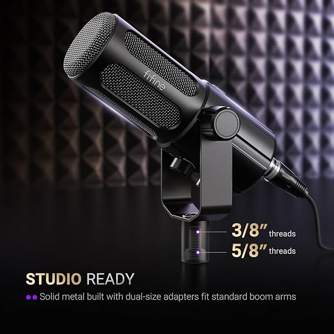 FIFINE Podcast Microphone with Desktop Mic Stand SetUSB/XLR Dynamic Microphone with Adjustable Heavy-Duty Desktop Stand for Recording Gaming Broadcast (Tank6+BS1)