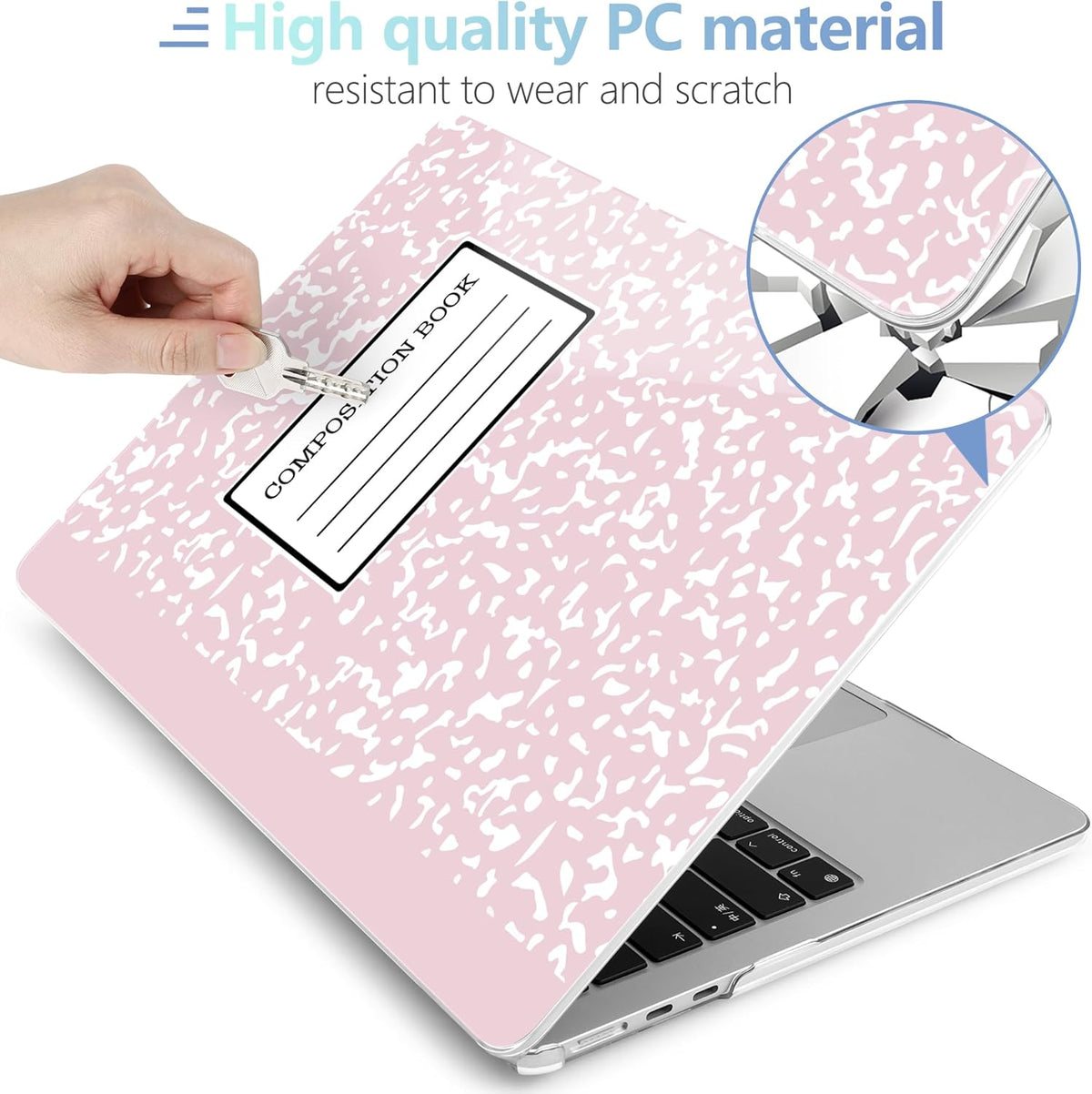 MEEgoodo Case for M4/M3/M2 MacBook Air 13.6 inch Case 2025 2024 2022, Fit Model A3240/A3113/A2681, Laptop Hard Shell with Keyboard Cover Compatible with MacBook Air 13 inch, Pink Composition Book