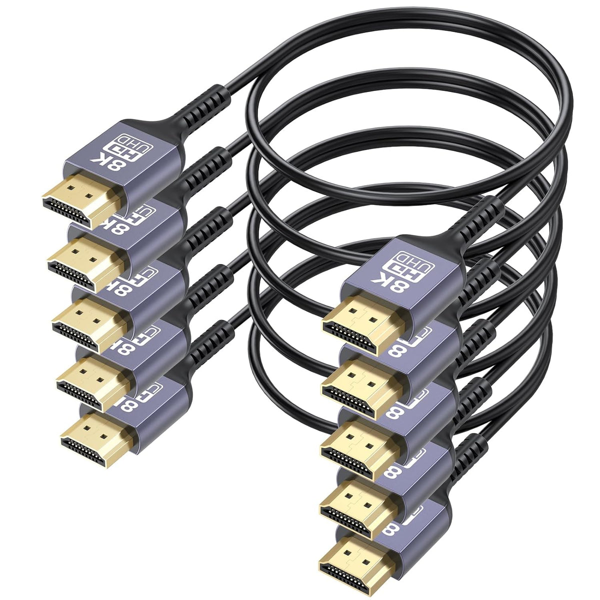 8K 2FT 5-Pack, 2 48Gbps 8K@60Hz, 4K@60Hz, 2K, 1080P, Ultra Thin HDMI Cable Short HDMI Cable Foot Flexible Slim HDMI