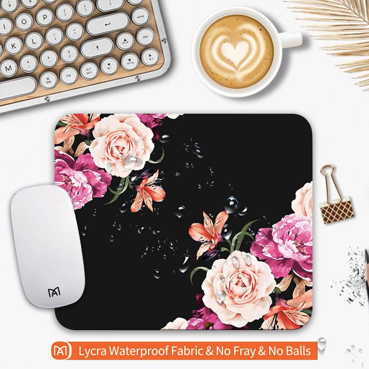 Square Mouse Pad Pretty Peony Flower, Personalized Premium-Textured Custom Mouse Mat Design, Washable Mousepad Cloth, Non-Slip Rubber Base Computer Mouse Pads for Wireless Mouse