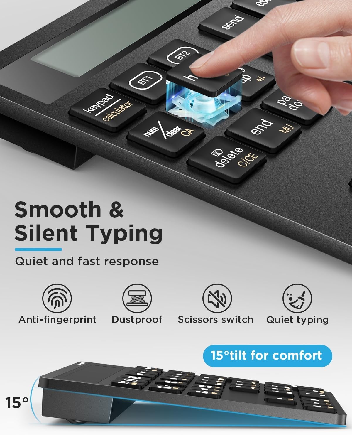 HoRiMe 34 2 1 Number Pad for Laptop - Rechargeable Wireless Number Keypad Keys with Dual Bluetooth, in Numeric Keypad