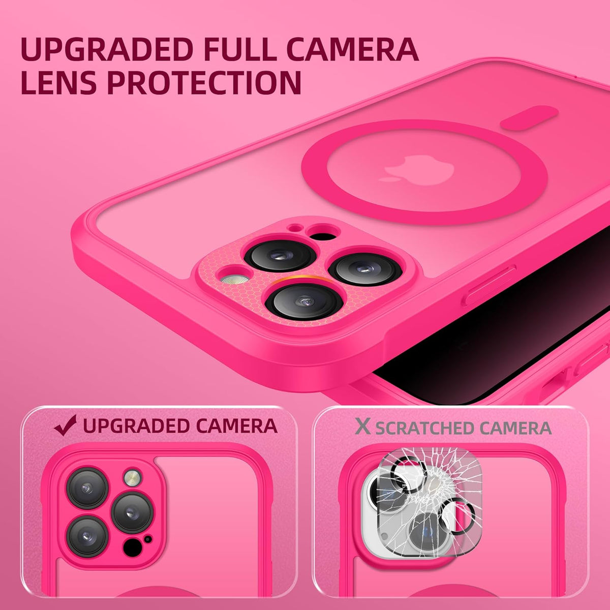 BERFY Magnetic for iPhone 13 Pro Max Case,Compatible with MagSafe,Built-in Privacy Screen Protector and Upgraded Camera Protection,Anti-Spy Full Body Shockproof Phone Case for 13 Pro Max 6.7",Hot Pink
